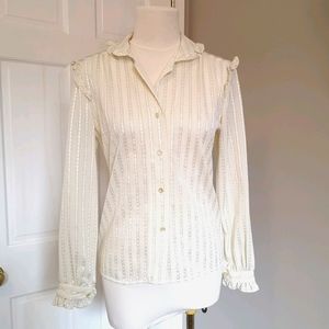 Vintage Victorian ruffled stripe blouse pearl XS S